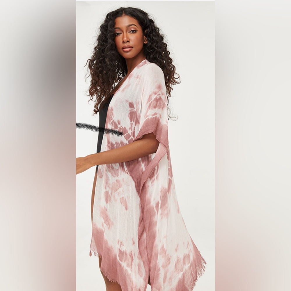Women’s Woven Heart Mauve and White One Size Kimono NWT